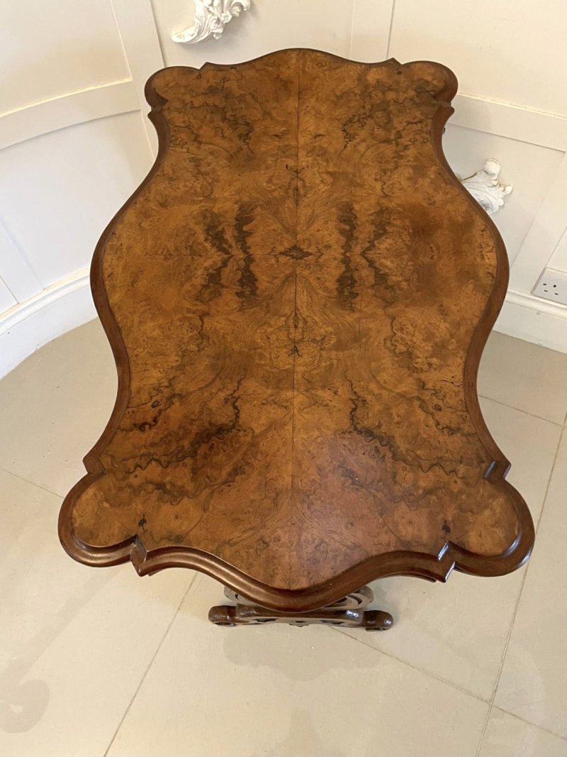 Antique Victorian Quality Burr Walnut Shaped Centre Table - Image 11